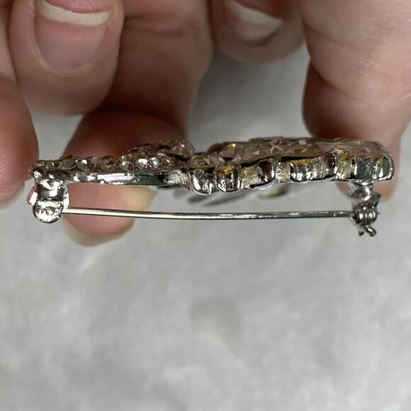 Vintage 50s Rhinestone Brooch Clear Crystal Marquis Baguette Spray Pin Statement - Picture 6 of 11